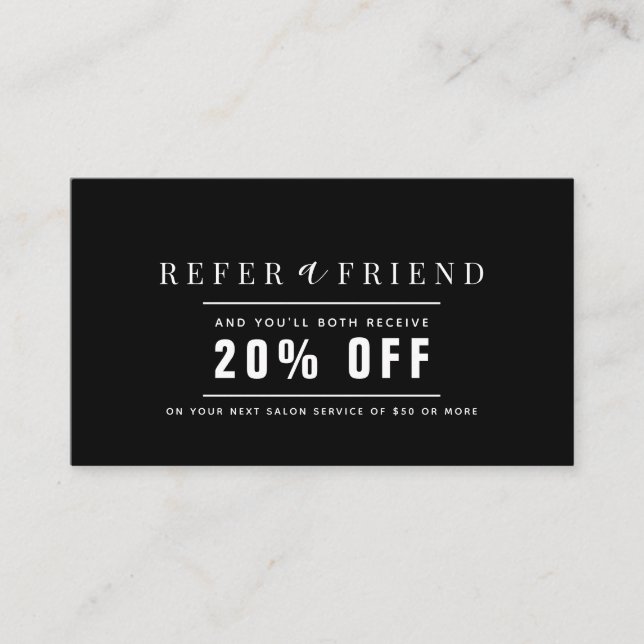 Cartão De Visita Referência Mínima de Salão Preto e Branco (Frente)