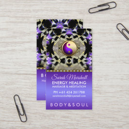 Cartão De Visita Reflexão Dourada Roxa Mandala Cura Holística