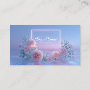 Cartão De Visita Reflexo Aquático Floral Rosa Rubor Romântico