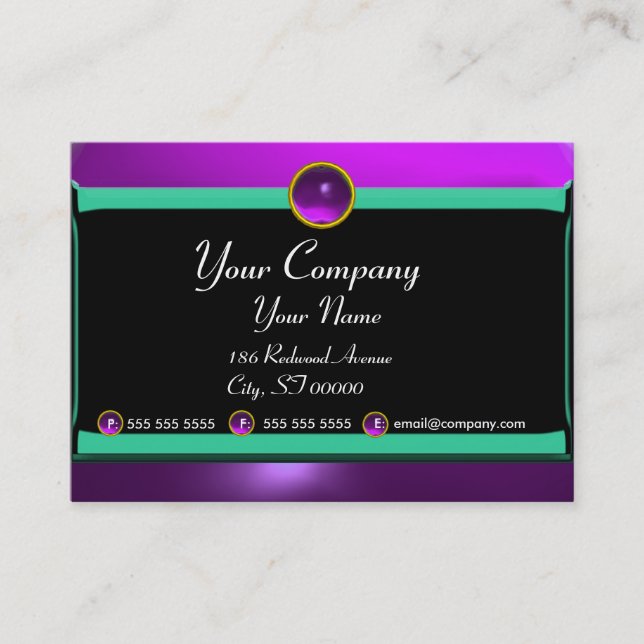 Cartão De Visita REFLEXÕES 2 Monograma AMETIST, preto roxo, verde (Frente)
