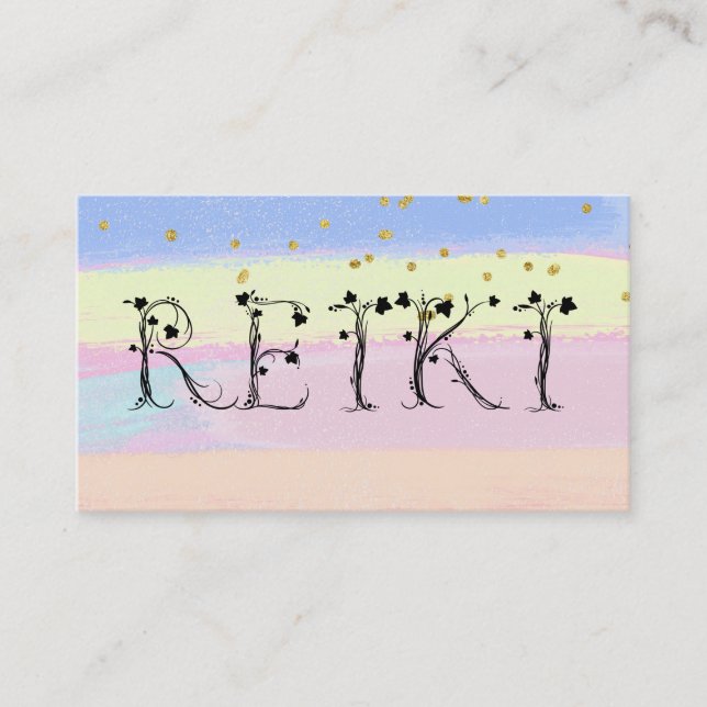 Cartão De Visita *~* REIKI Ivy Typografia Glitter Pastel Strips (Frente)