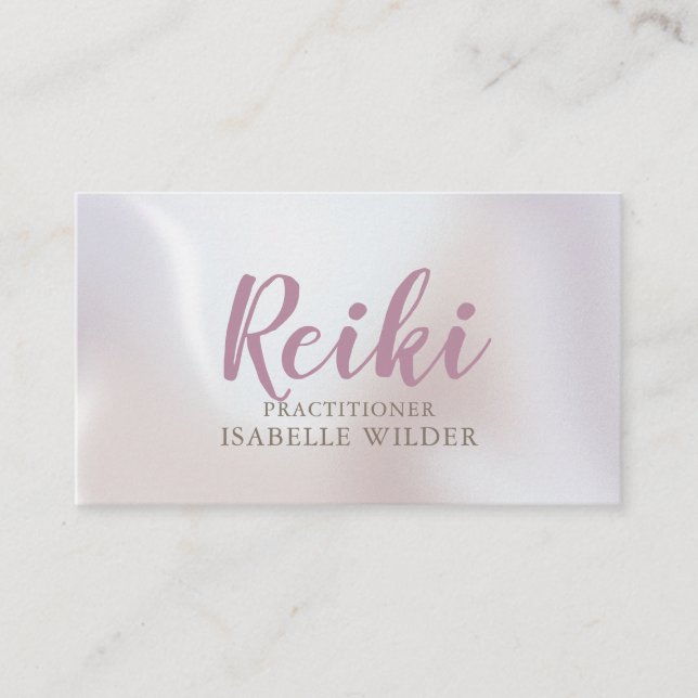 Cartão De Visita Reiki - Script Irisdescent Pearl (Frente)