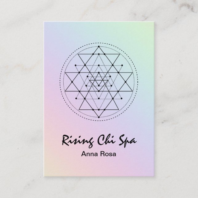 Cartão De Visita *~* Reiki Yoga Rainbow Pastel Sagrado Geometria (Frente)
