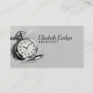 Cartão De Visita Relógio de Bolso Prateado Pintado