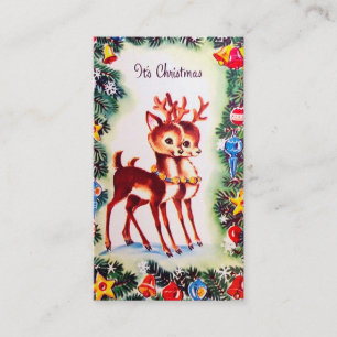 Cartão De Visita Rena retro do natal vintage