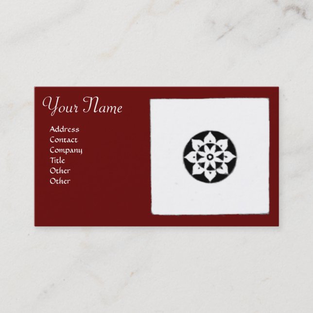 Cartão De Visita RENAISSANCE Preto Vermelho Branco Geométrico Flora (Frente)