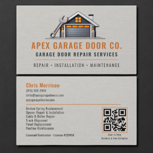 Cartão De Visita Reparação de Portão de Garagem Código QR Metálico