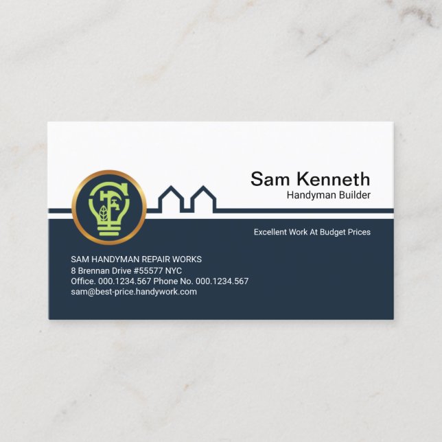 Cartão De Visita Reparações do Lâmpada do Handyman Azul (Frente)