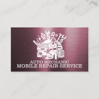Cartão De Visita Reparador Automotivo Reparo Automotivo Metal Rosa 