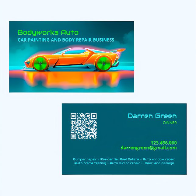 Cartão De Visita Reparo de Corpo Automático QR (Car Painting Cards)