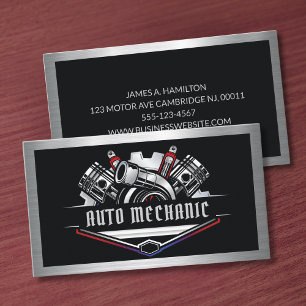 Cartão De Visita Reparo de Mecânica Automotiva Serviço Metal 