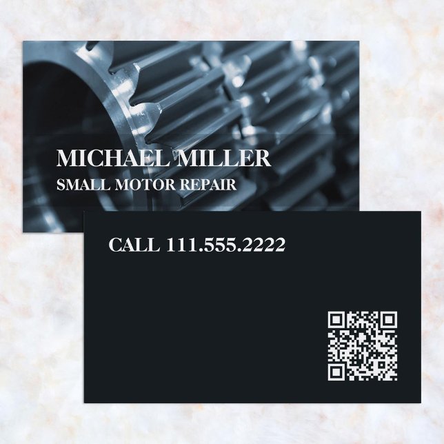 Cartão De Visita Reparo de mecanismo pequeno QR personalizado (QR Small Engine Repair Business Cards)
