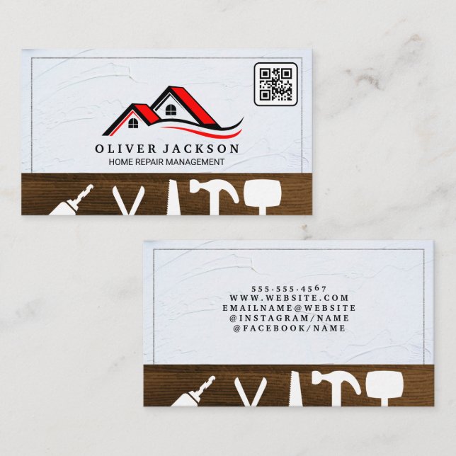 Cartão De Visita Reparo Doméstico | Realtor | Código QR do telhado (Frente/Verso)