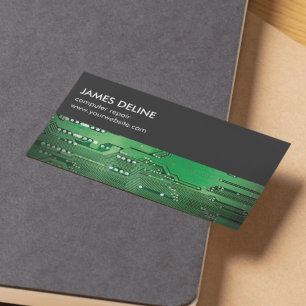 Cartão De Visita Reparo verde cinzento simples do computador de