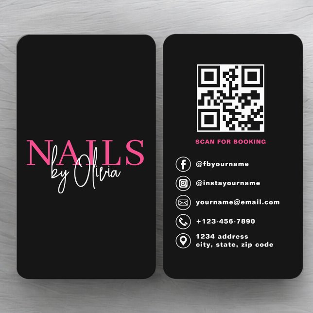 Cartão De Visita Reserva de Código QR para Técnico de Unhas (Criador carregado)