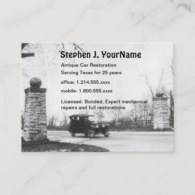 Cartão De Visita Restauração e reparo do mecânico de carro antigo (Frente)