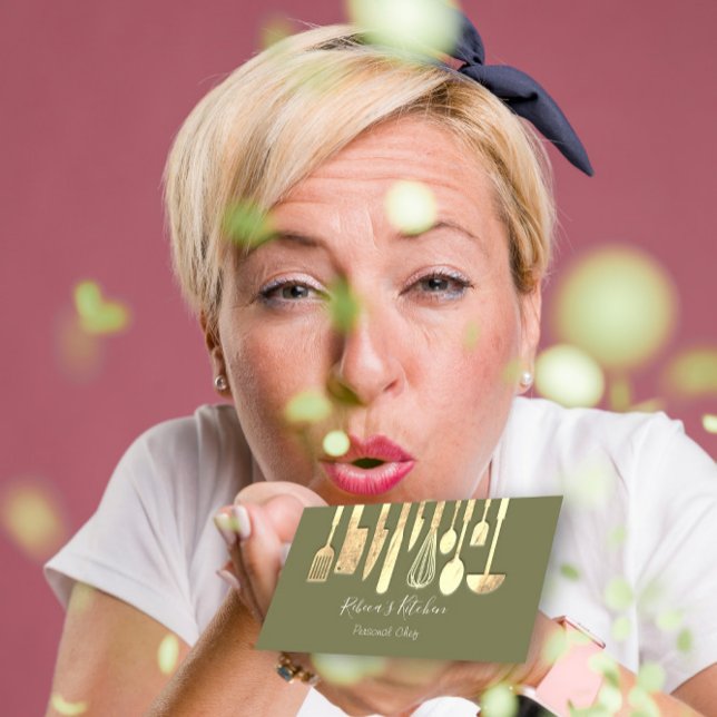 Cartão De Visita Restaurante de Chef Pessoal do cozinhar catering V (Cooking Personal Chef Restaurant Catering Green Business Card)