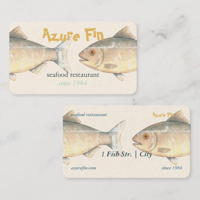 Cartão De Visita Restaurante de Peixe Elegante Azure Fin (Frente/Verso)