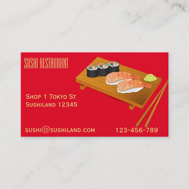 Cartão De Visita Restaurante de sushi ou negócio de restauração (Frente)