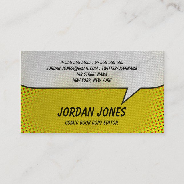 Cartão De Visita Reticulação do amarelo da banda desenhada do (Frente)