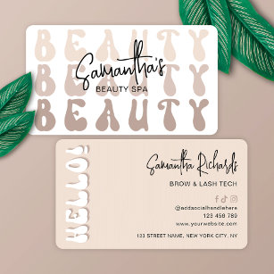Cartão De Visita Retro Beige Modern Girly Lash Beauty Salon ou Spa