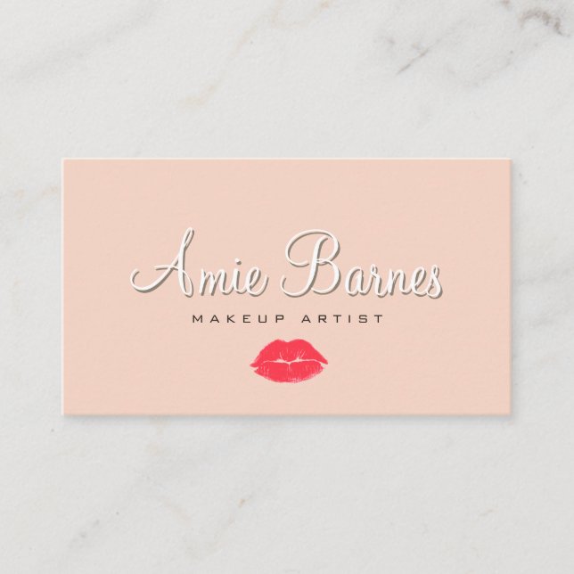 Cartão De Visita Retro Beijo Lábios Maquietação Artista Peach Cosme (Frente)