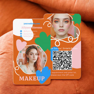 Cartão De Visita Retro boho Makeup Beauty forma fotografia qr code
