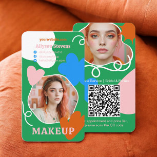 Cartão De Visita Retro boho Makeup Beauty forma fotografia qr code