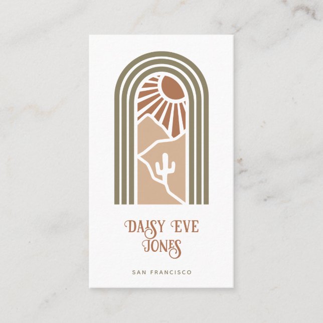 Cartão De Visita Retro Boho Terracotta Sage Southwest Sun Desert (Frente)