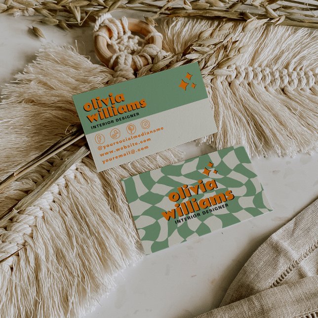 Cartão De Visita Retro Bold Psychedelic Groovy Checkered Unique Fun (Criador carregado)