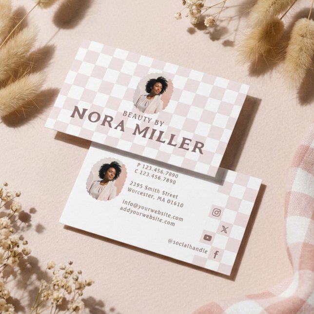 Cartão De Visita Retro Checkered Pattern Beauty Professional Photo  (Retro Checkered Pattern Beauty Professional Photo Business Card)