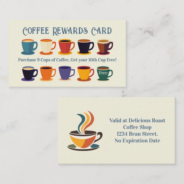 Cartão De Visita Retro Coffee Shop Rewards Loyalty Punch Card (Frente/Verso)