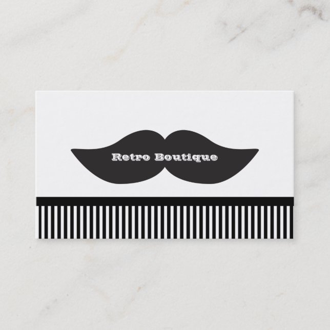 Cartão de Visita Retro com Bigode Listras Preto e  (Frente)