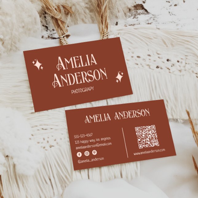 Cartão De Visita Retro Elegant Blush & Terracota Qr Code (Criador carregado)