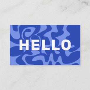 Cartão De Visita Retro Groovy Blue White Squiggles Hello