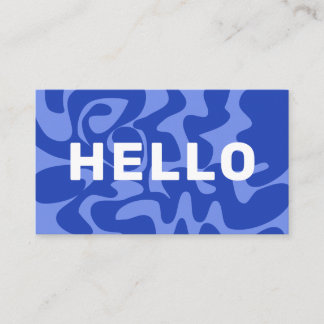 Cartão De Visita Retro Groovy Blue White Squiggles Hello