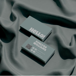 Cartão De Visita Retro Groovy Green QR Code Hello Modern Boho