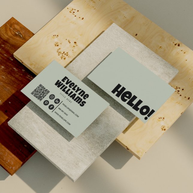 Cartão De Visita Retro Groovy Neutral Sage Green Code Hello Boho (Criador carregado)