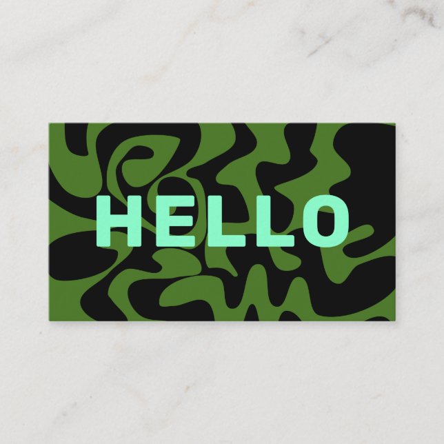Cartão De Visita Retro Groovy Swirl Hello Olive Army Green Mint (Frente)