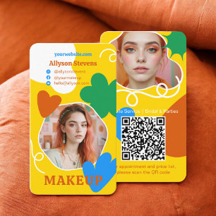 Cartão De Visita Retro Makeup Beauty forma foto qr code gold
