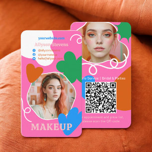 Cartão De Visita Retro Makeup Beauty forma foto qr code rosa