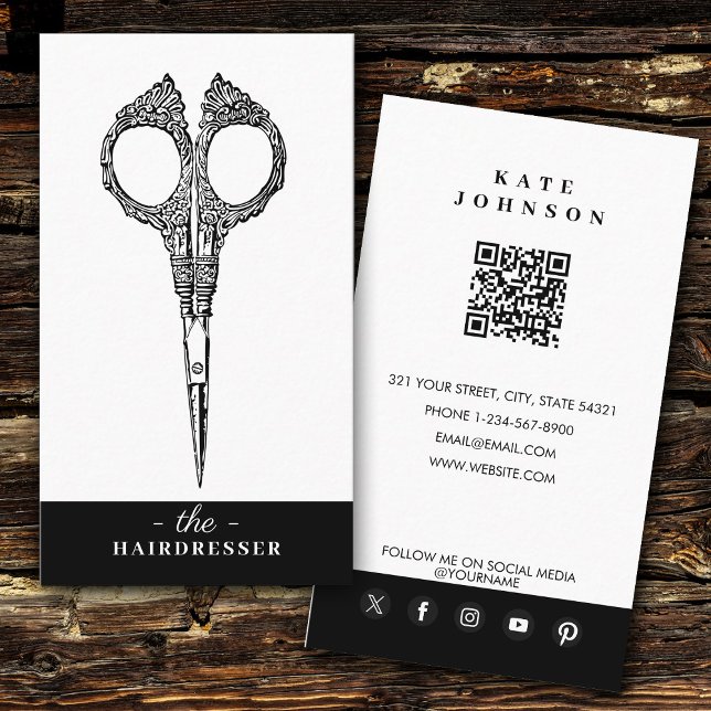 Cartão De Visita Retro Modern Hairdresser Barber Beaut Salon (Retro Modern Hairdresser Barber Beauty Salon Business Card)