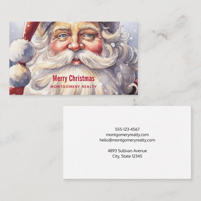 Cartão De Visita Retro Papai Noel em um negócio de Natal Red Hat (Frente/Verso)