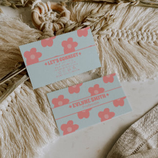 Cartão De Visita Retro Pastel Rosa Floral Boho Feminino Único