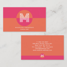 Cartão De Visita Retro Pink Orange Geometric Modern Monogram