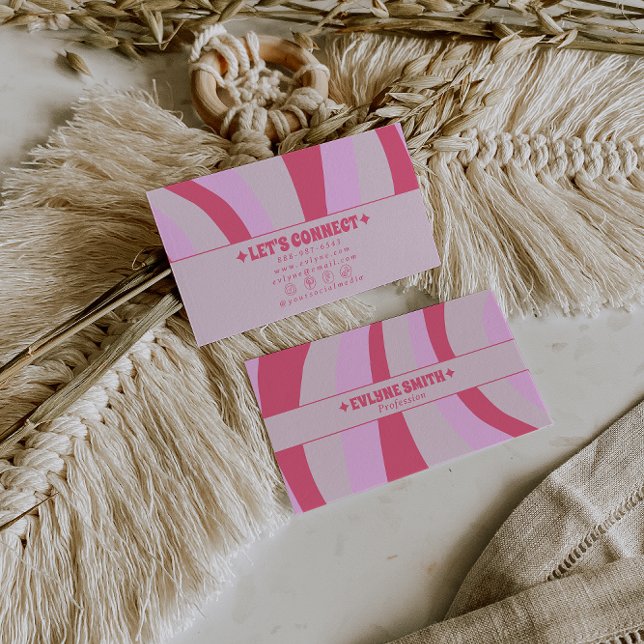 Cartão De Visita Retro Pink Pastel 70s Boho Groovy Girly Trendy Bus (Criador carregado)