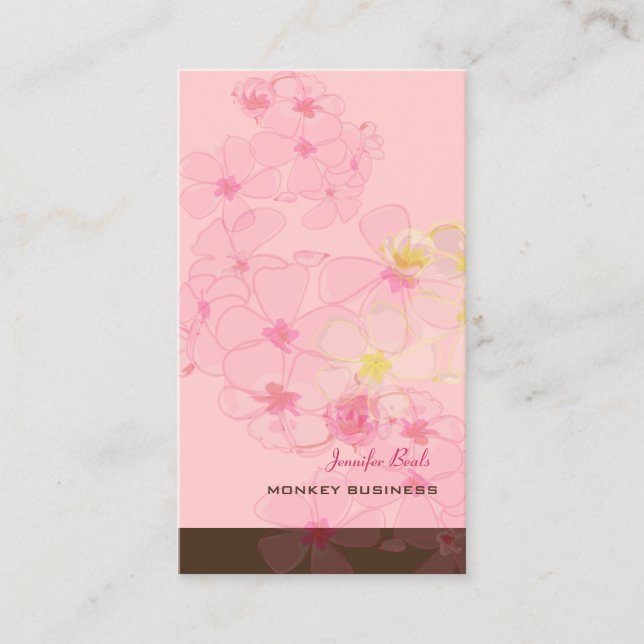 CARTÃO DE VISITA RETRO PINK PLUMERIAS/COR DE FUNDO (Frente)