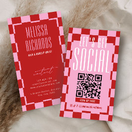 Cartão De Visita Retro Red & Pink Social Media Scannable QR Code