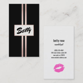 Cartão De Visita Retro Vintage Pink Beija Lábios Dourados Stripe Be