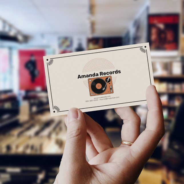 Cartão De Visita Retro Vinyl Turntable (Retro Vinyl Turntable Business Card)